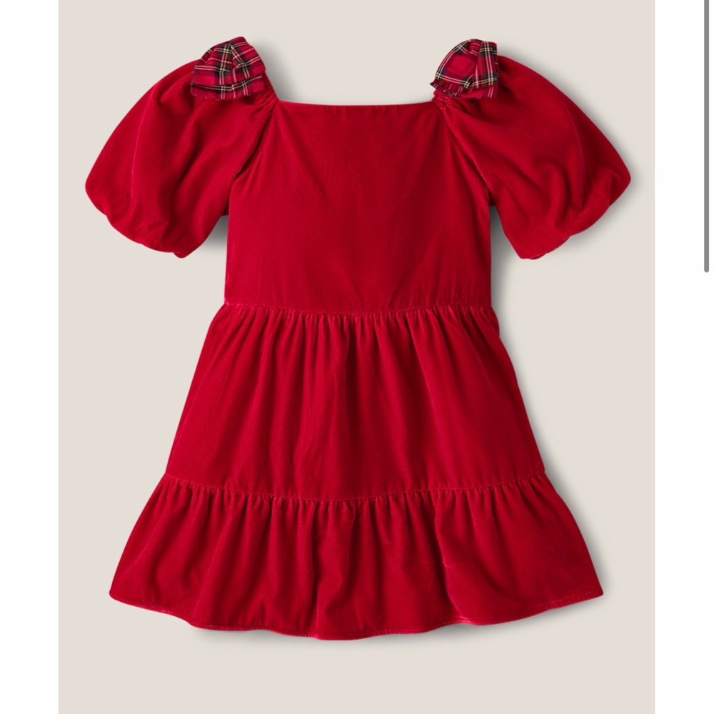 Gymboree Girls Plaid Bow Velvet Ruffle Dress - Royal Christmas - Red